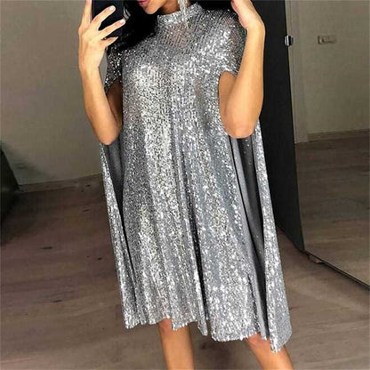 Sequin Long Sleeve A-Line Dress With Zipper