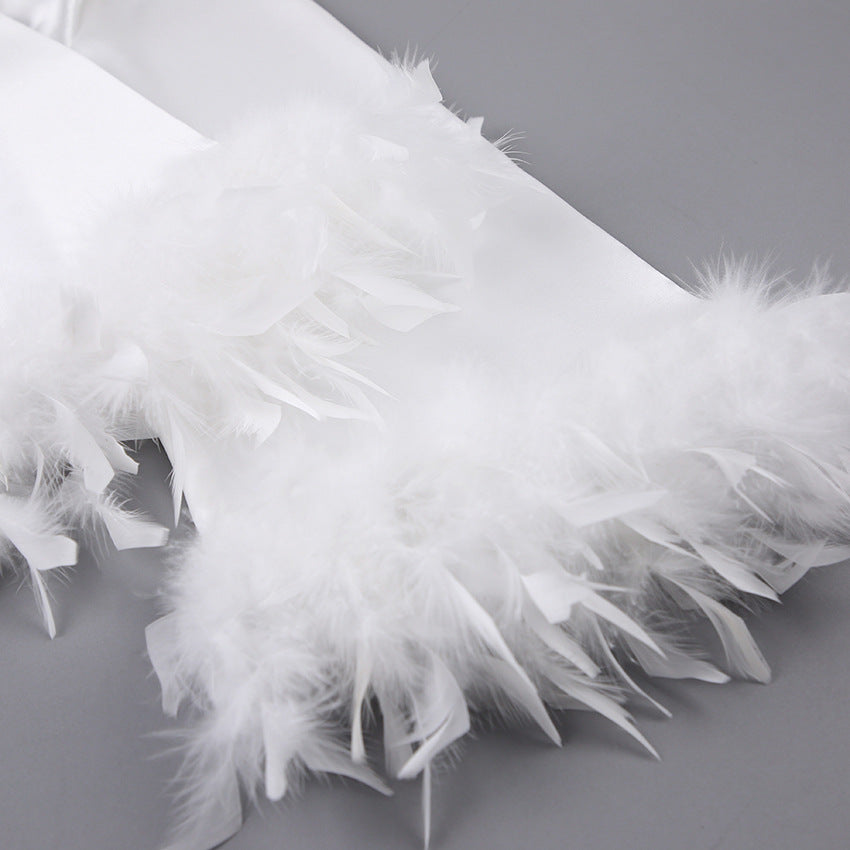 Feather Loose Waist Tie Long Dress
