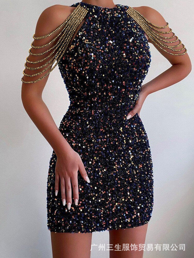 Sexy Crystal Chain Bodycon Dress
