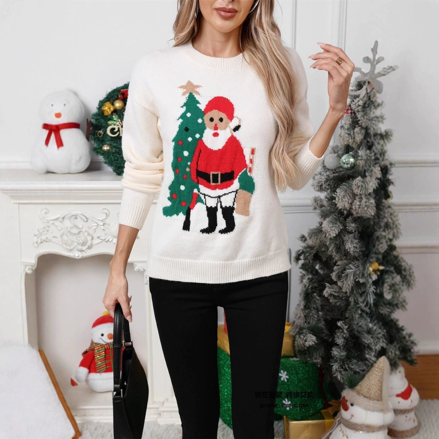Casual Round Neck Christmas Jacquard Knit Sweater