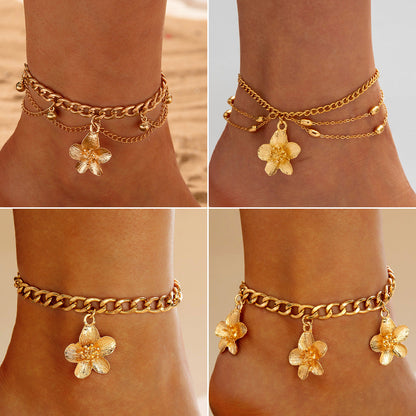 Floral Alloy Textured Ankle Chain Jewelry For Women