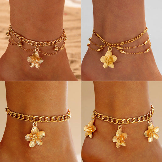 Floral Alloy Textured Ankle Chain Jewelry For Women