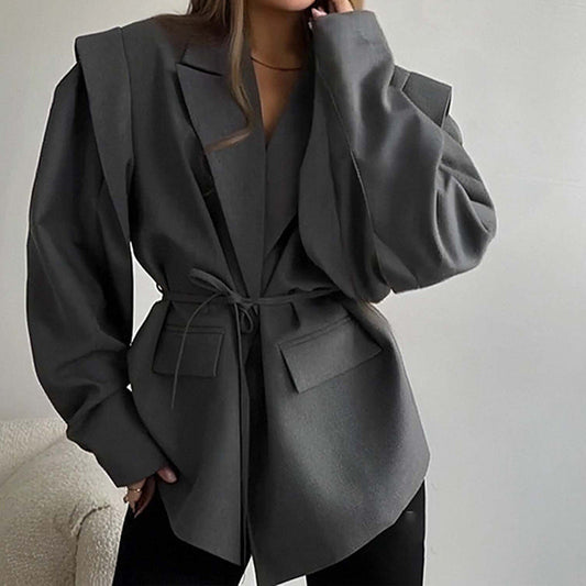 Slim Fit Solid Color Blazer with Belt