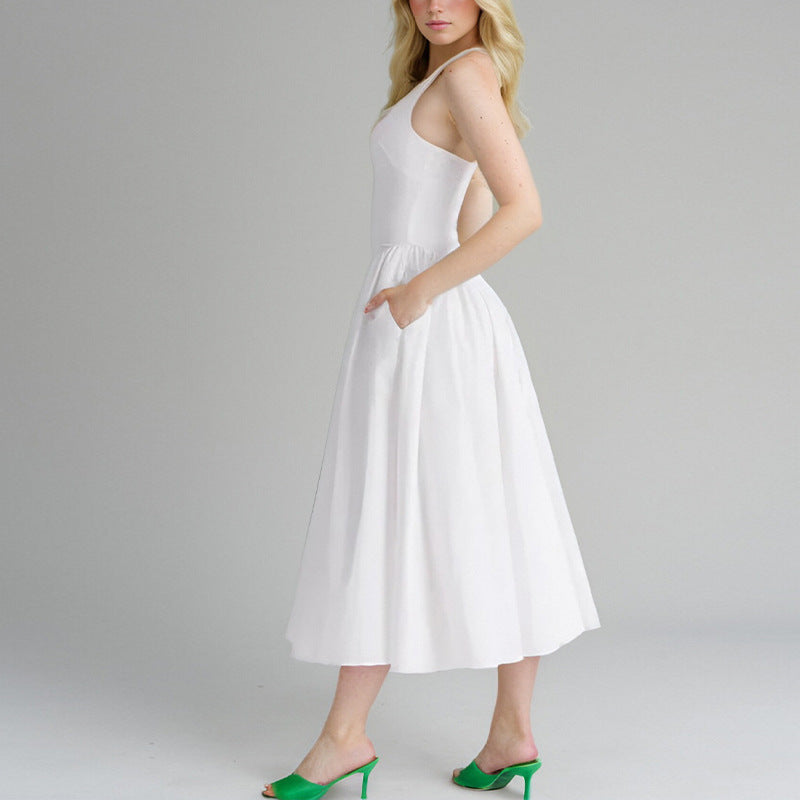 V-Neck Sleeveless Maxi Dress Elegant Casual Polyester