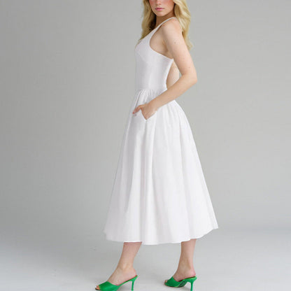 V-Neck Sleeveless Maxi Dress Elegant Casual Polyester