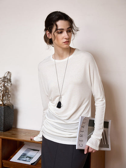 Chic Tencel Wool Knitted Top with Asymmetrical Hem