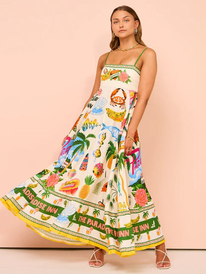New Floral Print Linen A-Line Dress