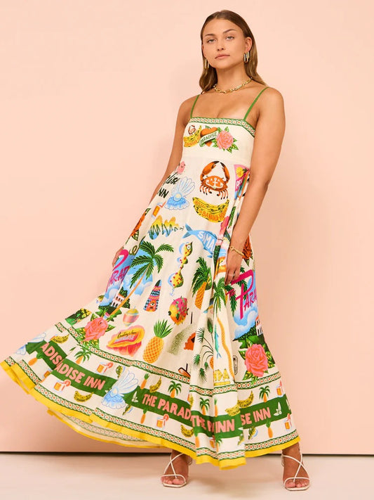 New Floral Print Linen A-Line Dress