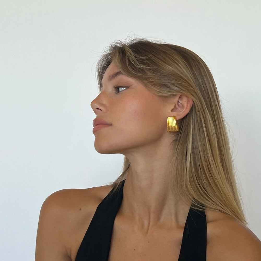 Stainless Steel Striated Ladder Hoop Earrings