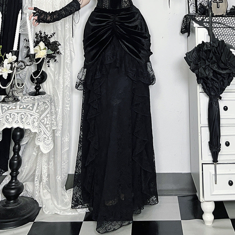 Victoria Style Velvet Midi Skirt Elegant Evening Dress
