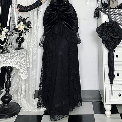 Victoria Style Velvet Midi Skirt Elegant Evening Dress