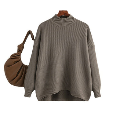 Retro Mock Neck Oversized Pullover Knit Sweater