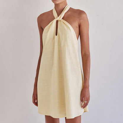 Cotton Sleeveless A-Line Dress With Halter Neck - Sexy Style