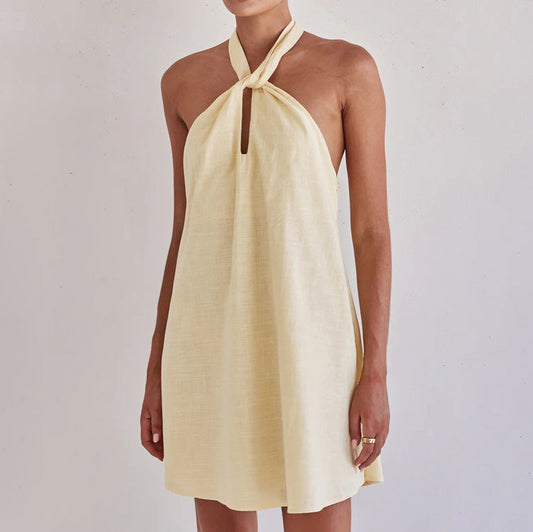 Cotton Sleeveless A-Line Dress With Halter Neck - Sexy Style