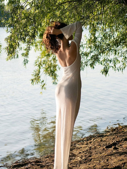 Sexy Backless Bodycon Long Dress in Solid Color