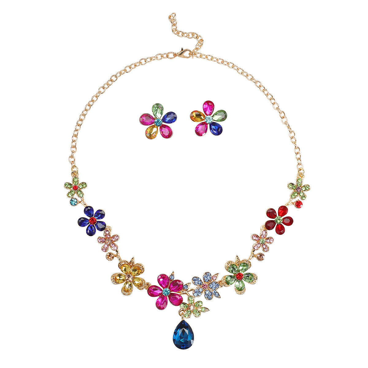 Floral Drop Necklace and Earring Set Vintage Jewelry