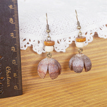 Vintage Botanical Long Wooden Earrings with Unique Design