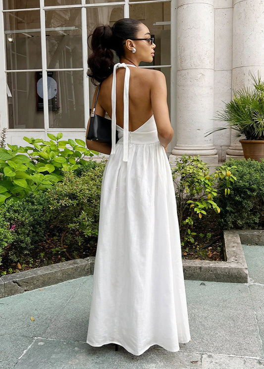 Halter Backless Maxi Dress Lightweight Fabric