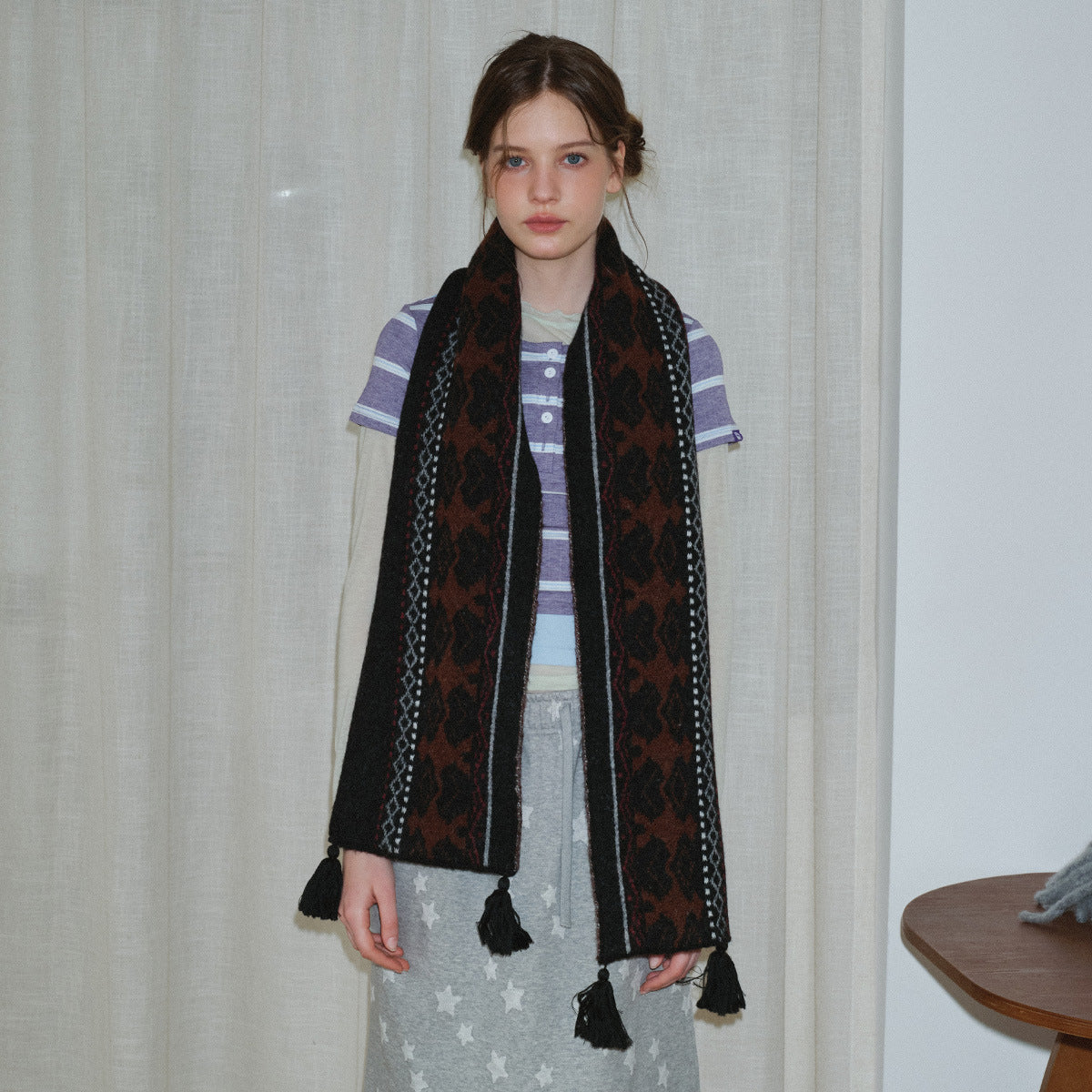 Wool Blend Fair Isle Scarf Unisex Soft Knit Winter Wrap