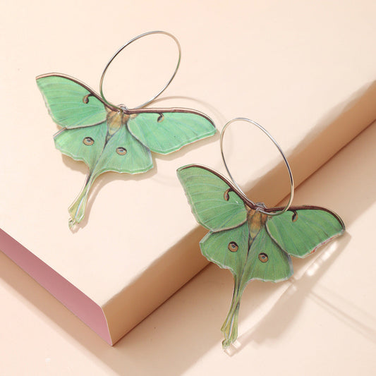 Fashion Simple Acrylic Green Butterfly Moth Earrings Women'S High-Quality Personality Earrings