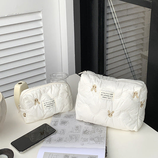 Large Capacity Embroidered Bunny Makeup Bag Portable Travel Organizer