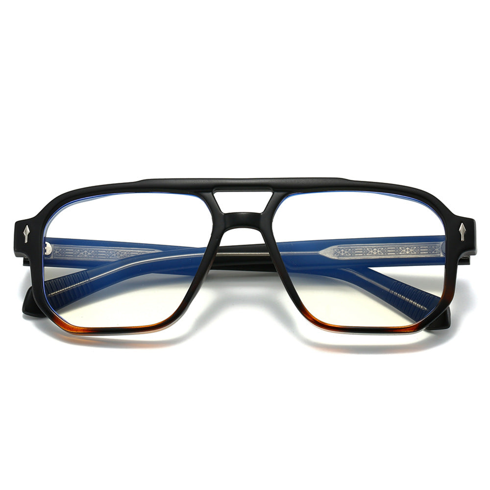Trendy Double Bridge Pilot Glasses with Clear Lenses