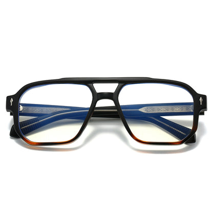 Trendy Double Bridge Pilot Glasses with Clear Lenses