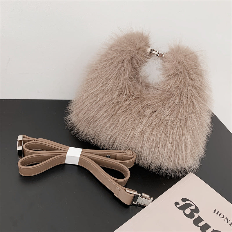 Trendy Faux Fox Fur Mini Furry Evening Bag