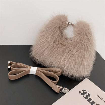 Trendy Faux Fox Fur Mini Furry Evening Bag