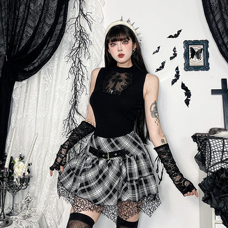Gothic Checkered Mini Skirt Stylish Bodycon Design