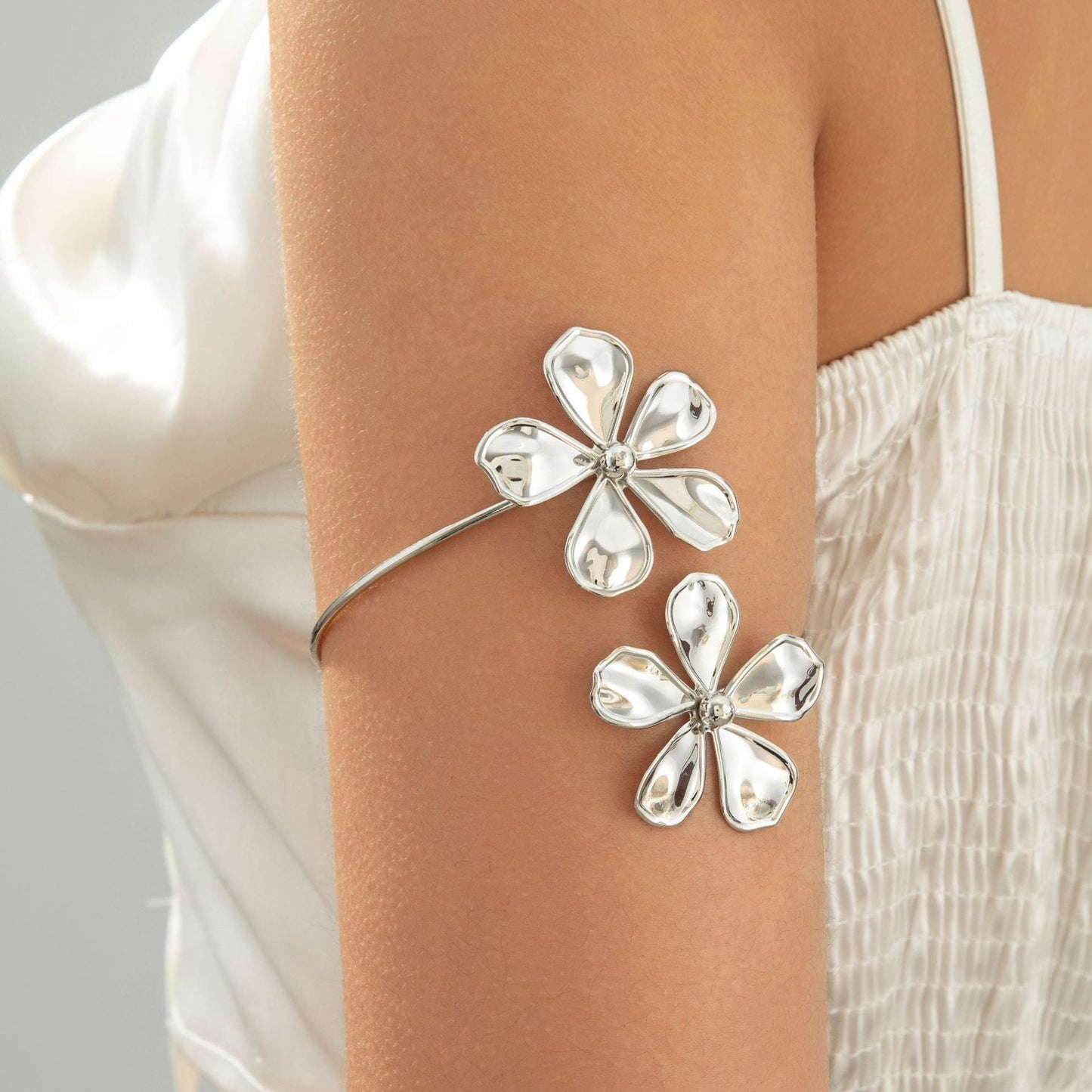 Floral Open Arm Cuff Bracelet Geometric Punk Style Beach Party Jewelry