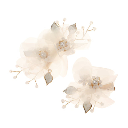 Bridal Wedding Hair Accessories Beige Organza Flower Leaf Alloy Hair Clips Set
