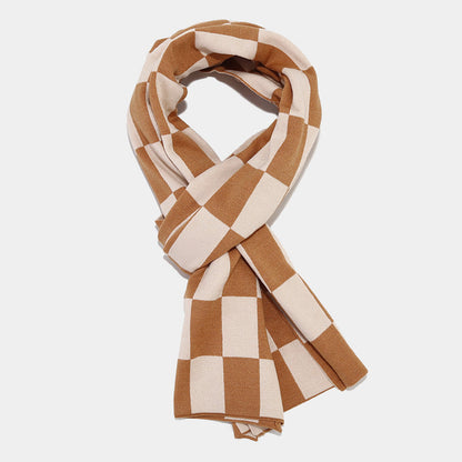 Winter Plaid Warm Hat Scarf Gloves Outdoor Sets