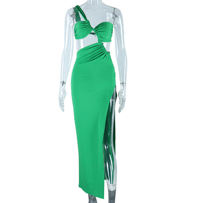 Asymmetrical One-Shoulder Dress Elegant Backless Long Gown