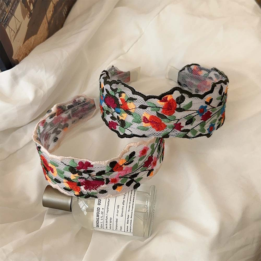 Colorful Flowers EmbroideredÂ Wide Headbands