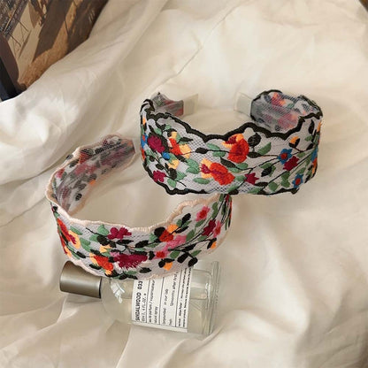 Colorful Flowers EmbroideredÂ Wide Headbands