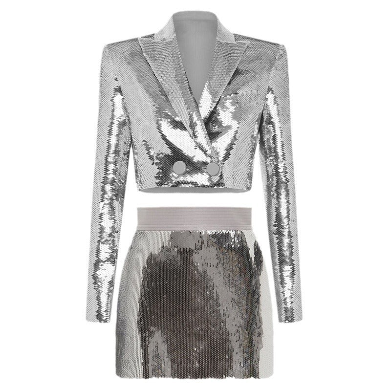 Bling Bling Sequined Short Skirt Suit Set