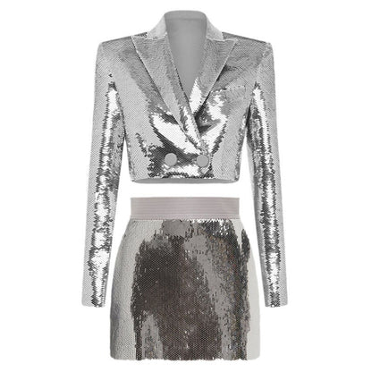 Bling Bling Sequined Short Skirt Suit Set
