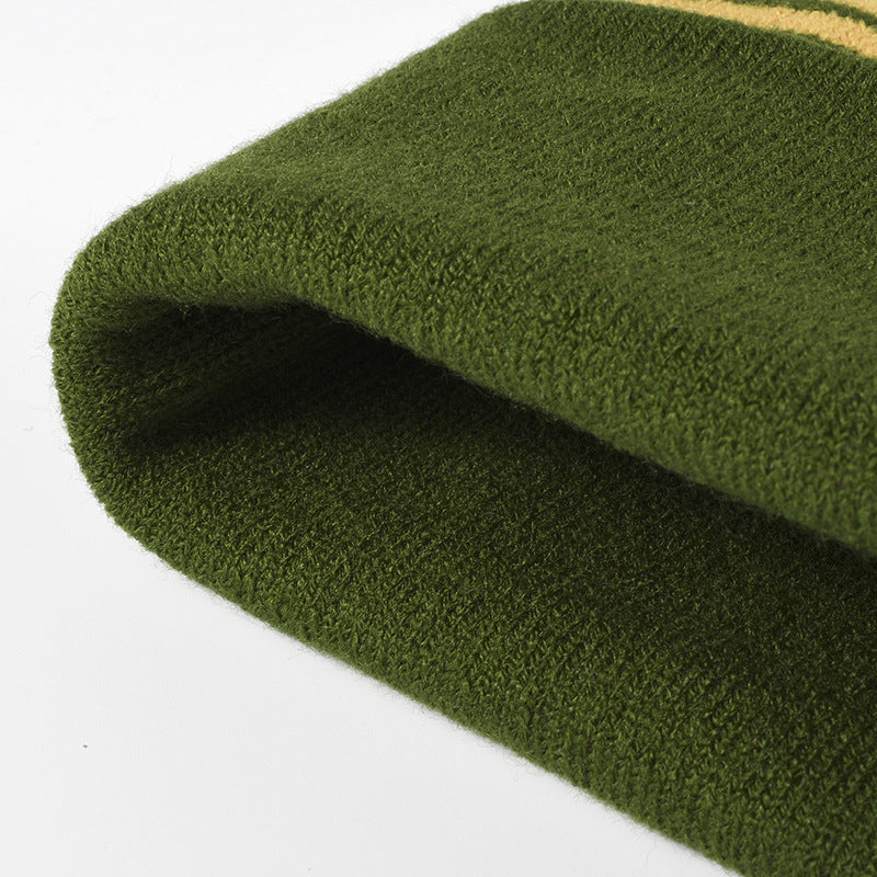 Stripe Contrast Color Stretch Pom Beanie