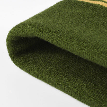 Stripe Contrast Color Stretch Pom Beanie
