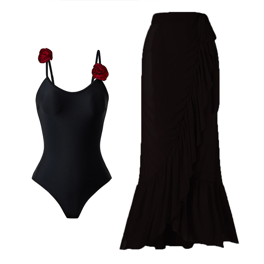 Flower Spaghetti Swimwear Ruffle Skirt Cover