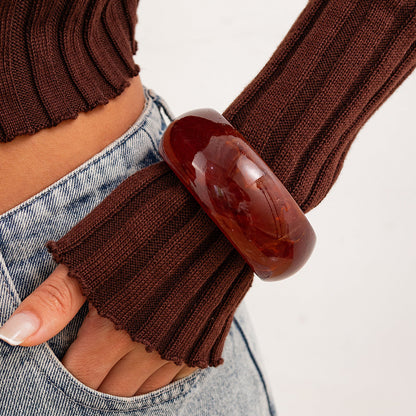 Trendy Semi-Transparent Acrylic Bracelet Exaggerated Wide Resin Bangle For Women