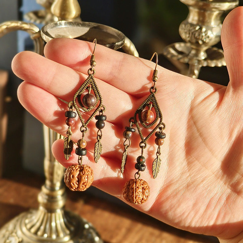 Handcrafted Vintage Geometric Feather Earrings Bohemian Style