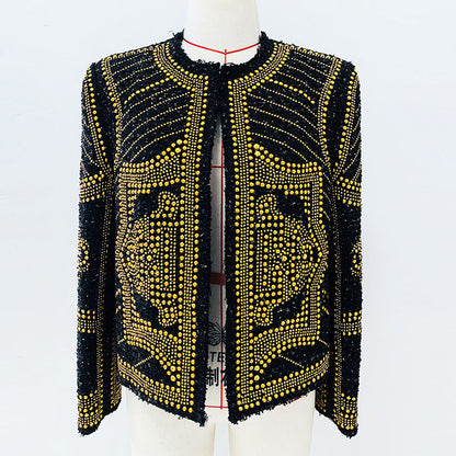 Metal Studded Tweed Jacket Stylish Office Wear