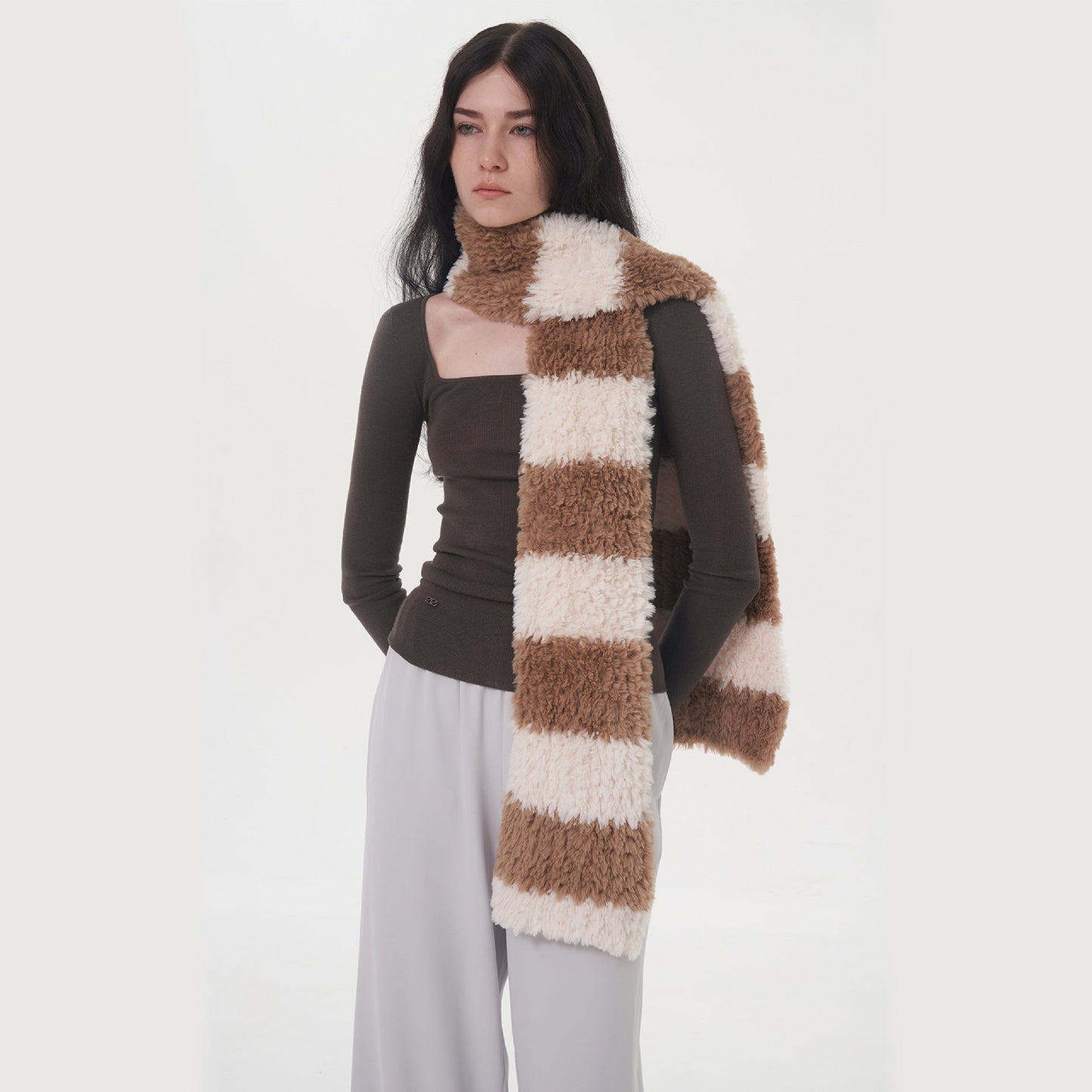 Plushed Striped Cute Color Block Scarves