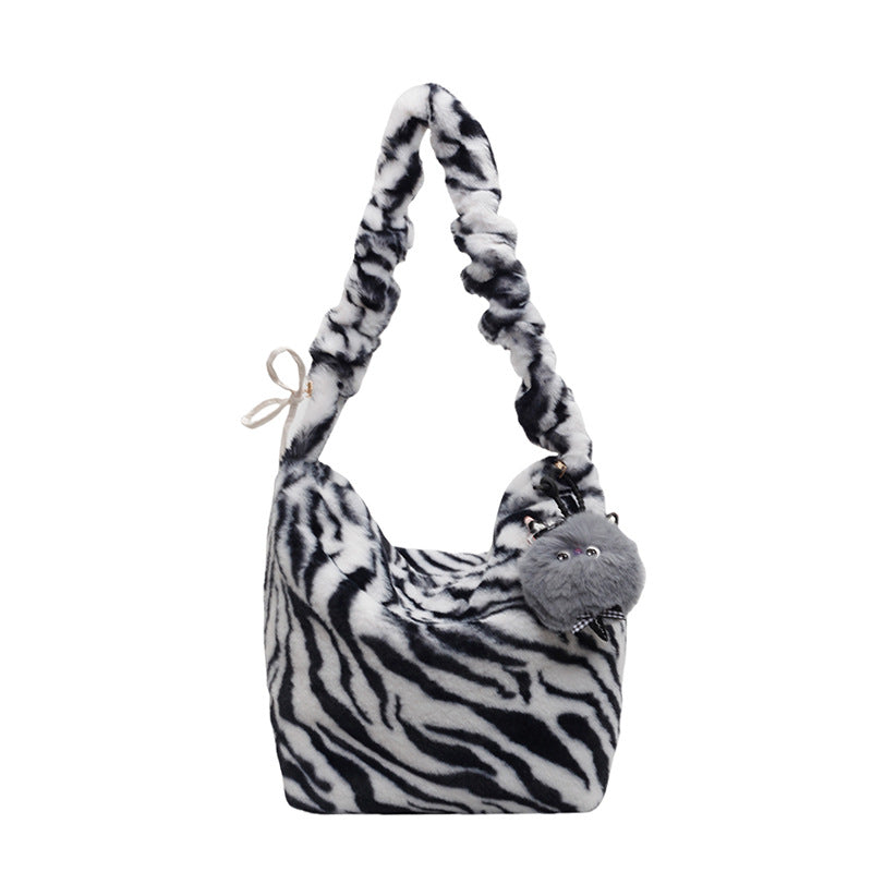 Trendy Leopard Print Plush Shoulder Bag