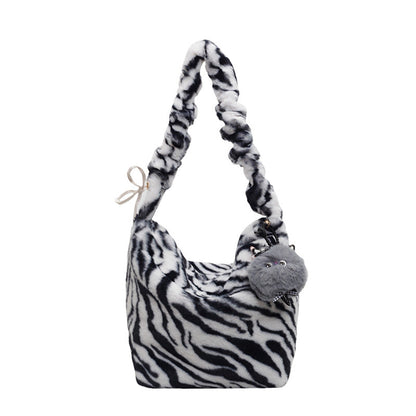 Trendy Leopard Print Plush Shoulder Bag