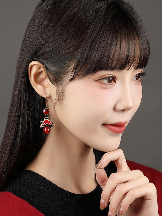 Red Cheongsam Antique National Style Earrings