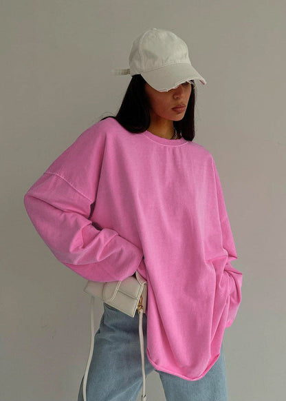 Oversized Cotton Long Sleeve Tee Pink Soft