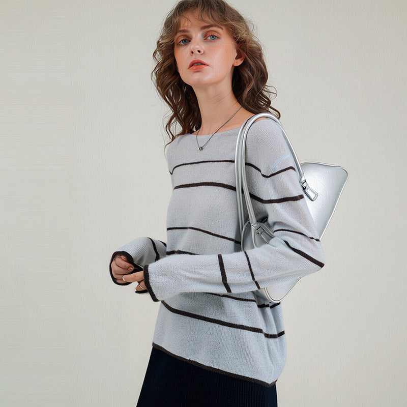 Striped Cashmere Sweater Elegant Casual Knit Top